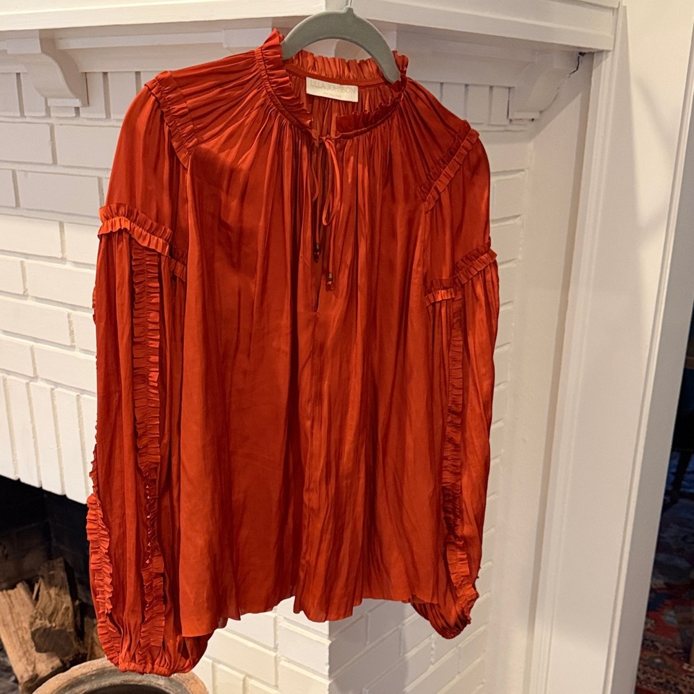 Ulla Johnson Rust Blouse with Ruffle Accents
